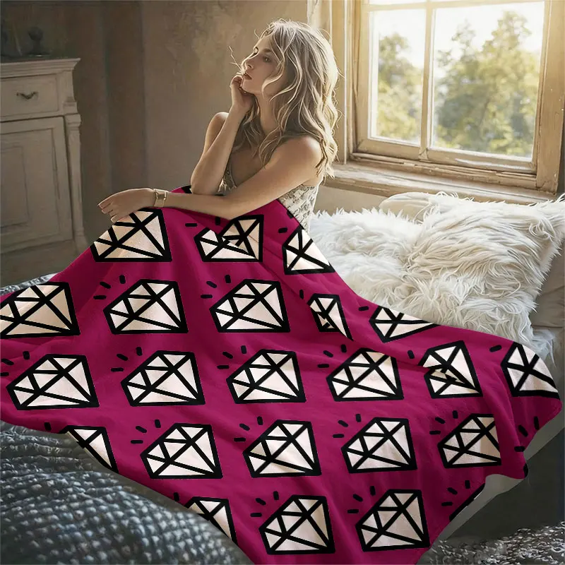 Magenta Diamond Print Flannel Blanket Warm Soft Halloween Christmas Decorative Couch Warm Cozy All-Season Gift