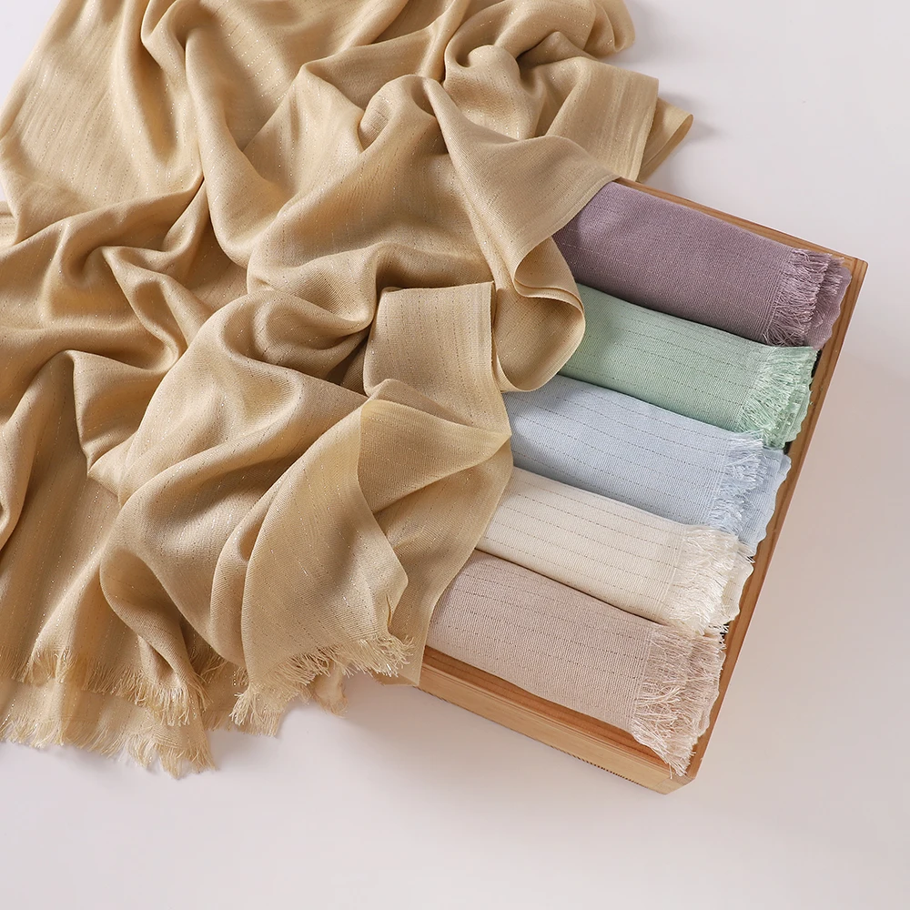 Gold Thread Cotton Hijab Muslim Stripes Scarf Islamic Headscarf Women Shawl Turban Wrap Headband Bufanda Foulard
