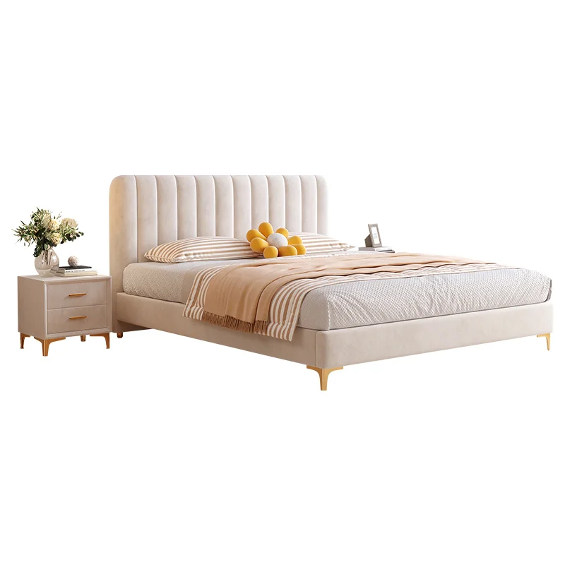 

Cream Princess Double Bed Storage Design Fashionable Wedding Master Bedroom Bed Relax Reading Cama De Casal Bedroom Furniture