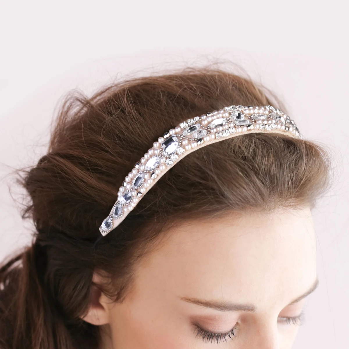 

Pearl Rhinestone Headdress Wedding Headband Handmade Bridal Flower Headpiece Hair for Party Women's Synthetic Gemstones