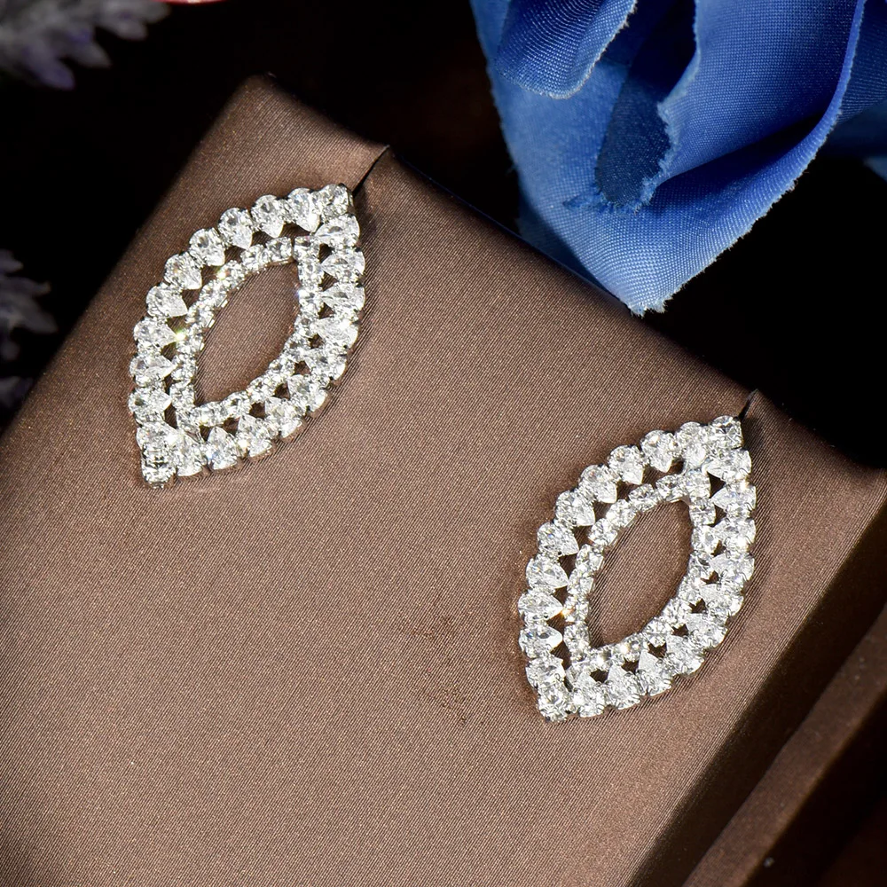 HIBRIDE Top Quality Cubic Zircon Stud Earrings For Women Bridal Party Gifts Oval Shape Fashion Jewelry Boucles d'oreilles E-714
