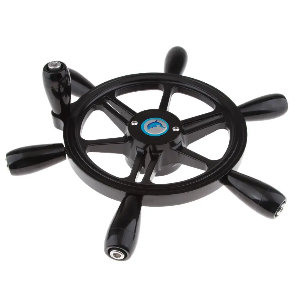 

6-Spoke 15 Inch Boat Steering Wheel 3/4 Inch Tapered Shaft with Control Knob for Marine Boats Tranditional Ship (Black)