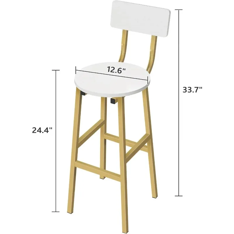 Bar Stools, Set of 2 Round Bar Chairs, 24.4 Inches Bar Stools with Back, Breakfast Chairs with Footrest, Counter Stools