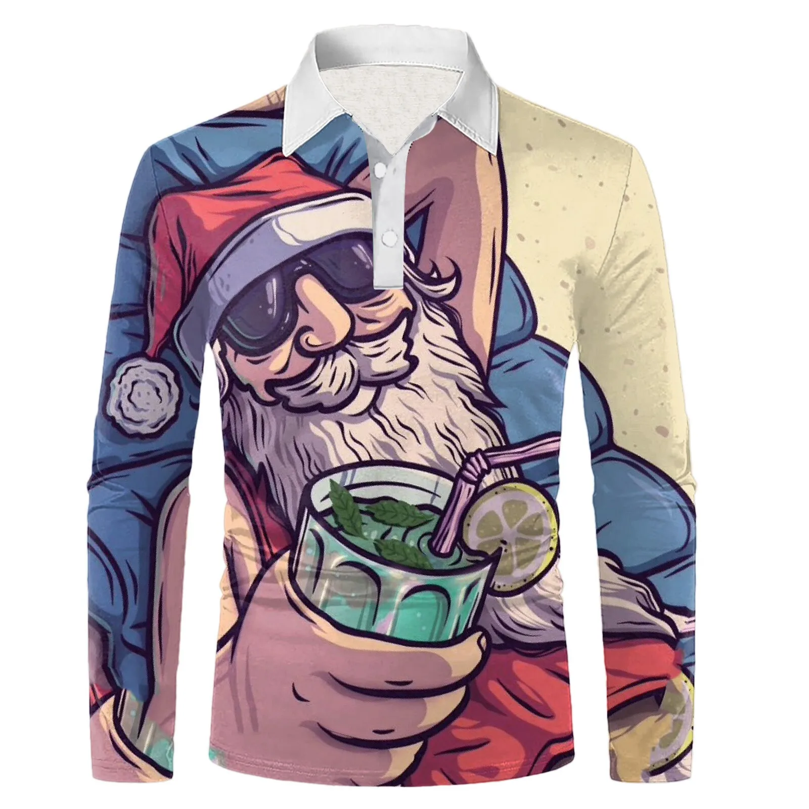 

Holiday party casual Santa Claus shirt plus size hot selling fashion 2024 men's long sleeved top Christmas theme 3D printing