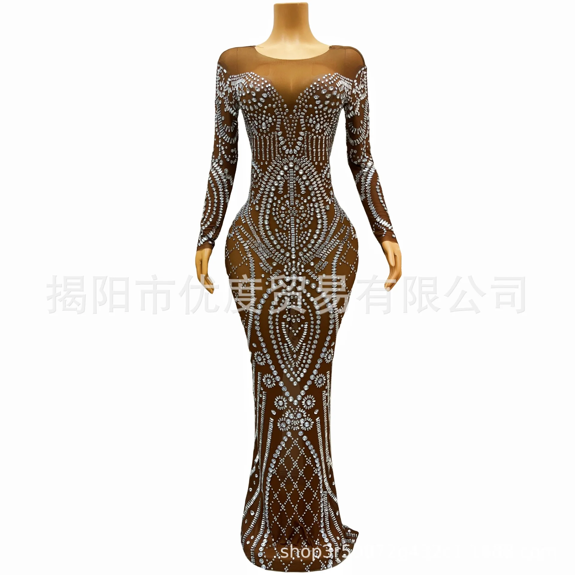 

Classical Style Sexy Perspective Shiny Rhinestones Elegant Cocktail Party Birthday Stage Performance Long Dress vestido de mujer