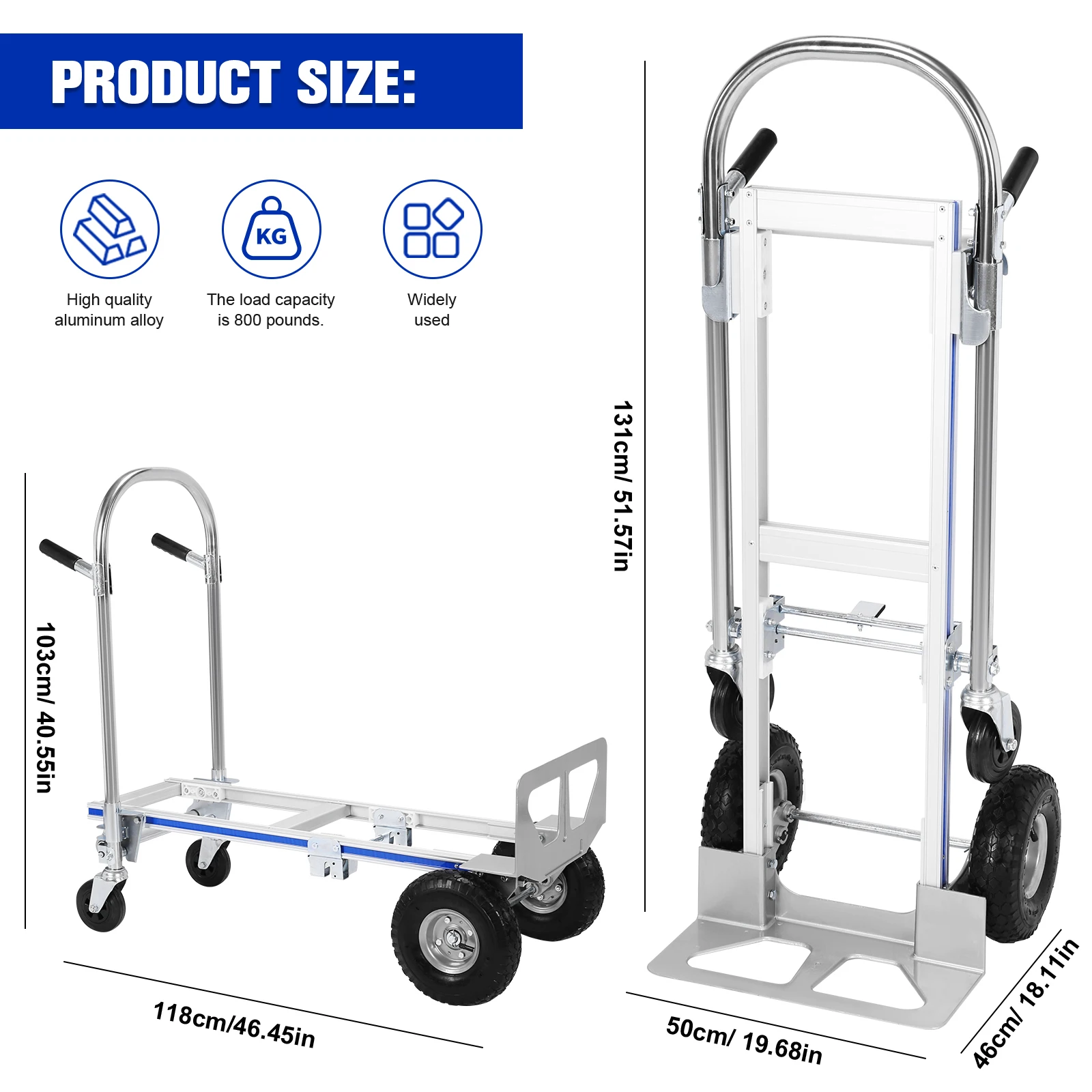 

2 in 1 Aluminum 800LBS Capacit Convertible Dolly W/ Wheel Folding Hand Truck Dolly Cart Portable Dolly Cart for Moving Transport