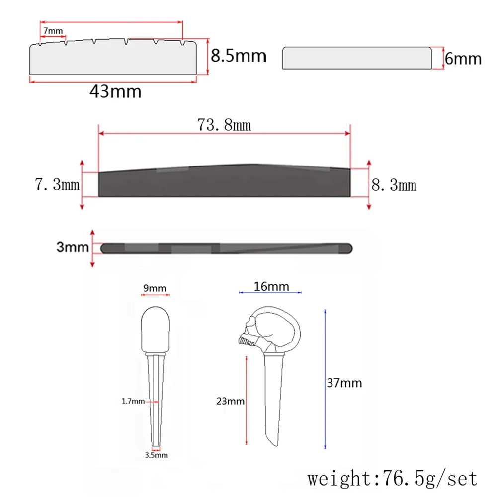 

Premium Brass Guitar Bridge Nut Saddle Set Skull Design for Acoustic Instruments Durable Replacement Parts Smooth Flat Bottom