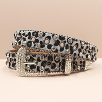 Decorative Women's Belt BB belt Diamond Fashion Western Leopard print Belt Full Diamond Embedding PU Wide 3.3cm Crystal Diamond
