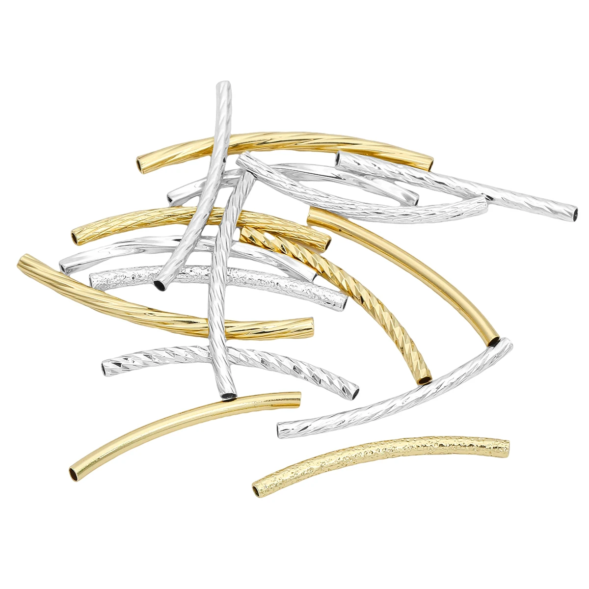 1PC Tube Curved Copper 14K Gold/Silver Plated Metal Long Round Spacer Beads DIY Necklaces Bracelets Jewelry Making Accessories