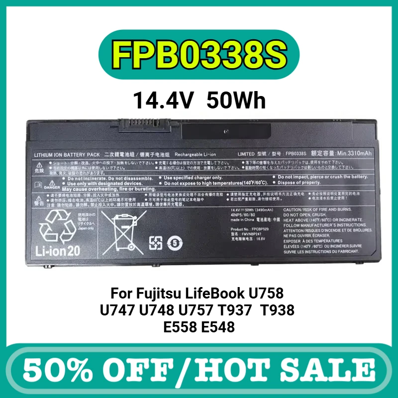 

FPB0338S Laptop Battery for Fujitsu LifeBook U757 T937 T938 E558 E548 FPCBP529 FMVNBP248 FMVNBP247 CP721834-01
