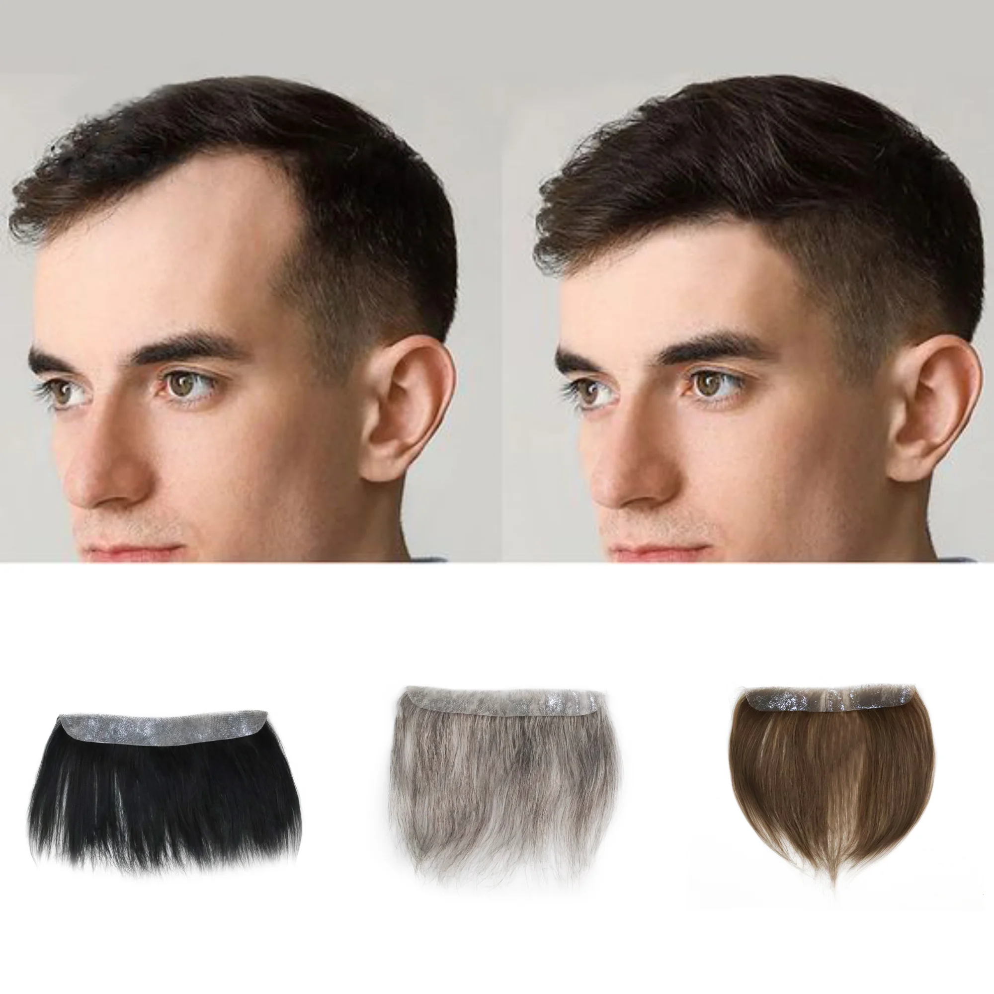 رقيقة الجلد الجبين هيربيسي للرجل وسيم الخامس شكل غير مرئية بولي Hairline شعري الشعر المستعار للذكور الشعر البشري البني لهدايا الكريسماس