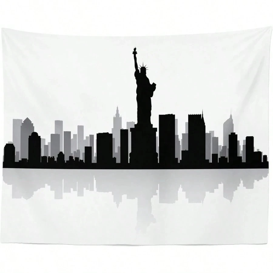 Lunarable New York City Tapestry, NYC Skyline Iconic Buildings Wall Hanging, Waterfront Art Decor for Bedroom Living Room Dorm