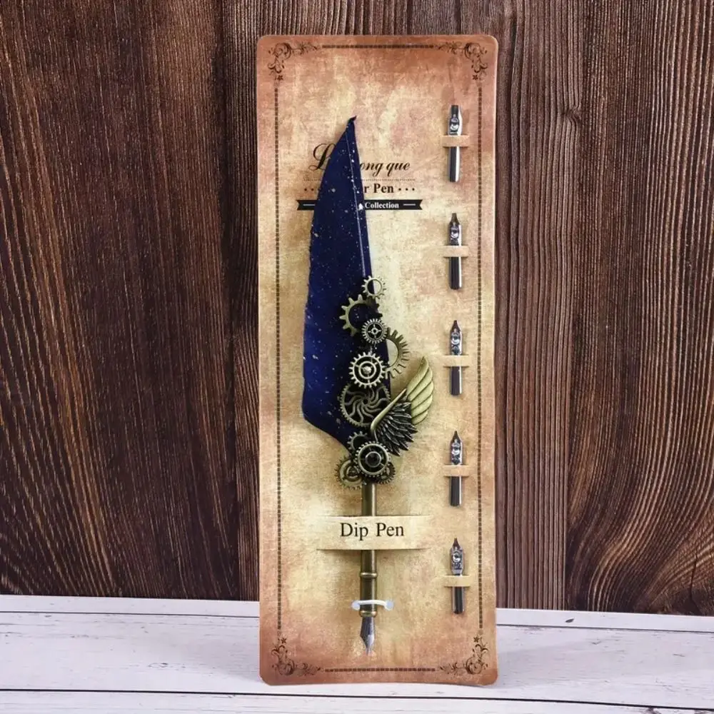 الرجعية الشرير انخفض في المياه القلم النمط الأوروبي خمر قلم توقيع معدني فاخر استبدال 5 بنك الاستثمار القومي آلة ريشة القلم