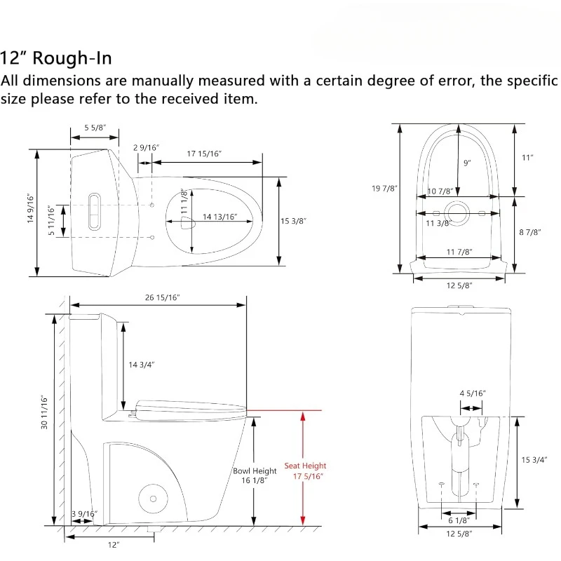 Toilet,Elongated One Piece Toilet for Bathrooms,Comfortable Chair Seat Height 17