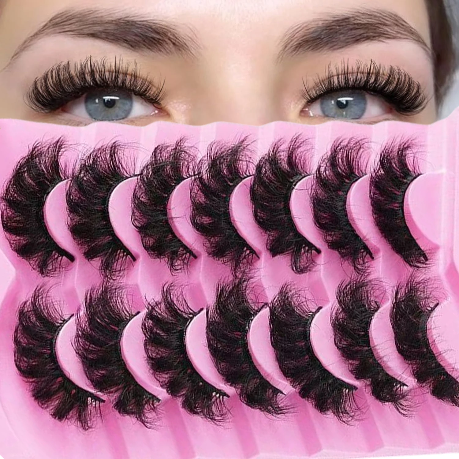 유럽 및 미국 스타일 폭발적인 헤어스타일 아시안 컬 데일리용 일체형 큰 눈 검정색 스템 인조 속눈썹 7쌍