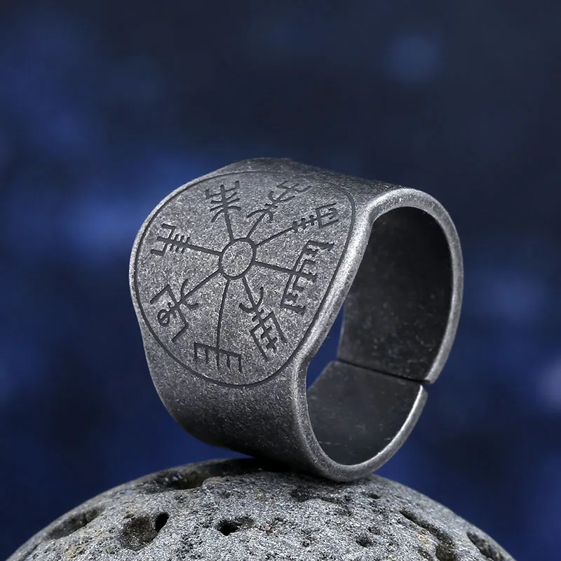 2024 New 316L Stainless Steel Viking Runes Odin Compass Ring For Man Women Party Gift Fashion Jewelry