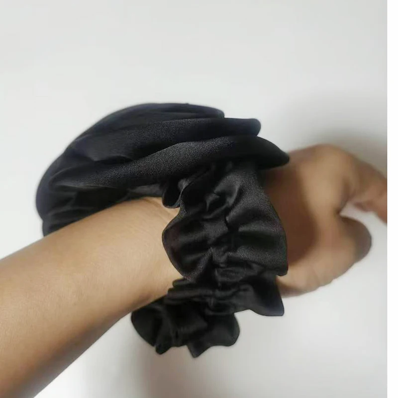 Satin-2-Rosen-Haarring für Frauen, hochelastisches Pferdeschwanz-Haarseil, elegantes schwarzes Haargummi, weiblich, gestrickter Haarring für Mädchen