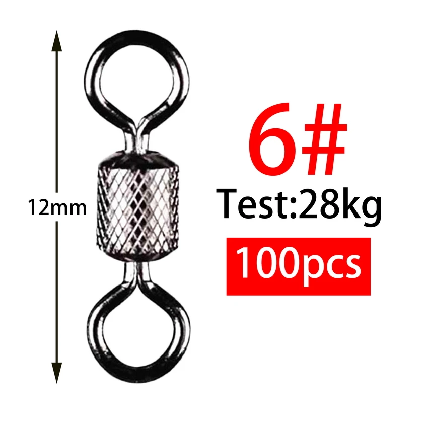 100pcs Fishing Swivel 1#-14# Sizes Solid Connector Ball Bearing Snap Fishing Swivels Rolling Stainless Steel Beads