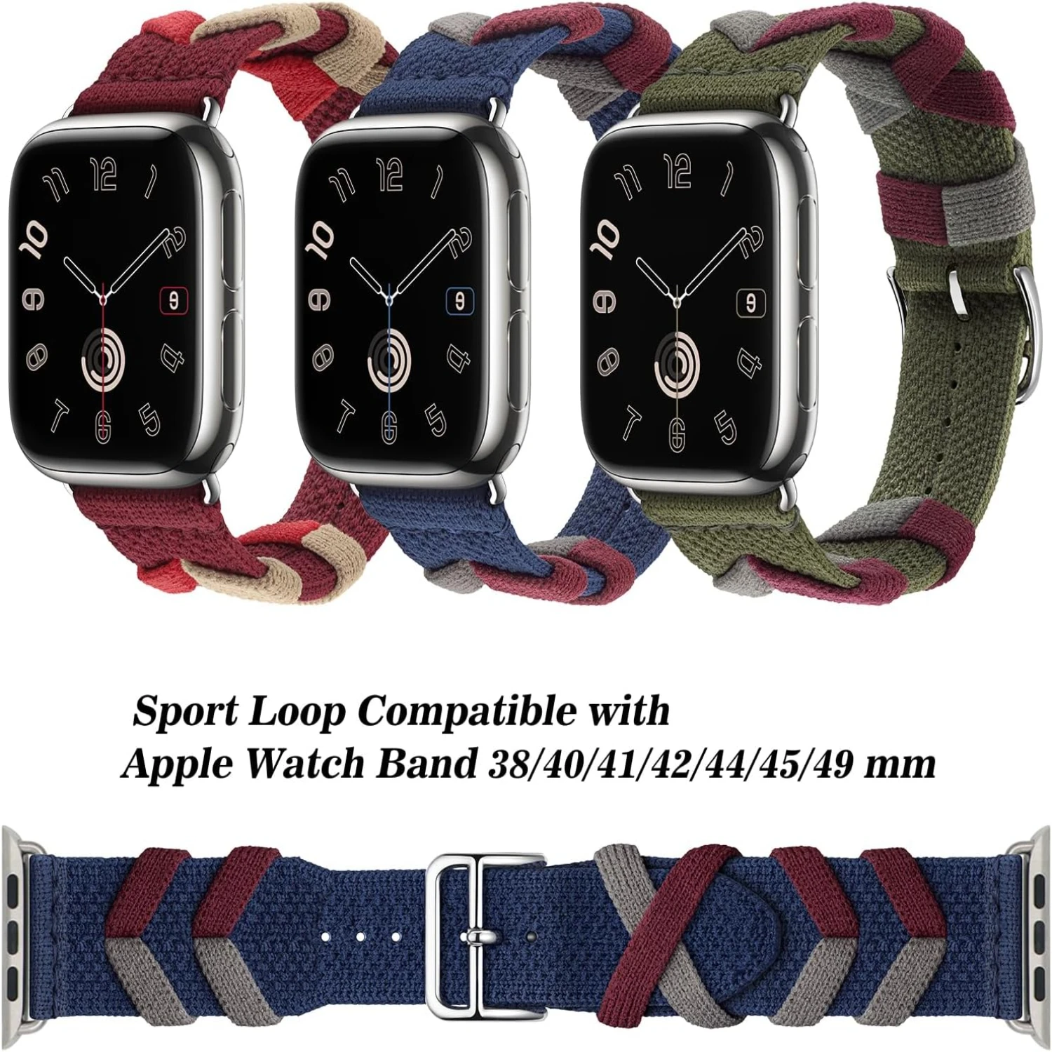 حزام ساعة من خيوط البولياميد المضفر الناعم القابل للتعديل لسلسلة 9-1، متوافق مع الرياضة النسائية والرجال مقاس 38-45 مم