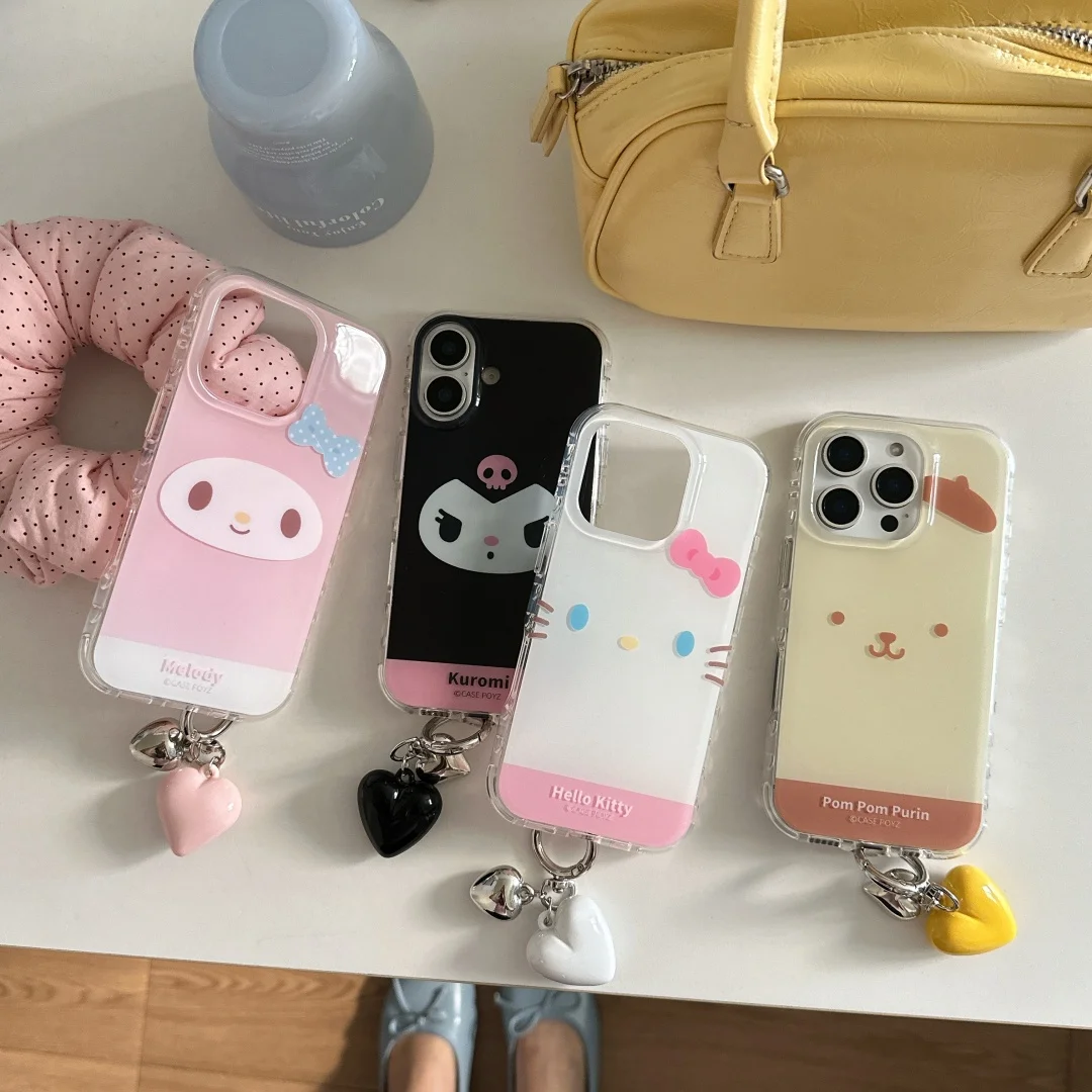 

Case For iPhone 16 15 14 13 Pro Max 12 Mini Cute Heart Key chain Hello Kitty Kuromi MY Melody Cinnamoroll case