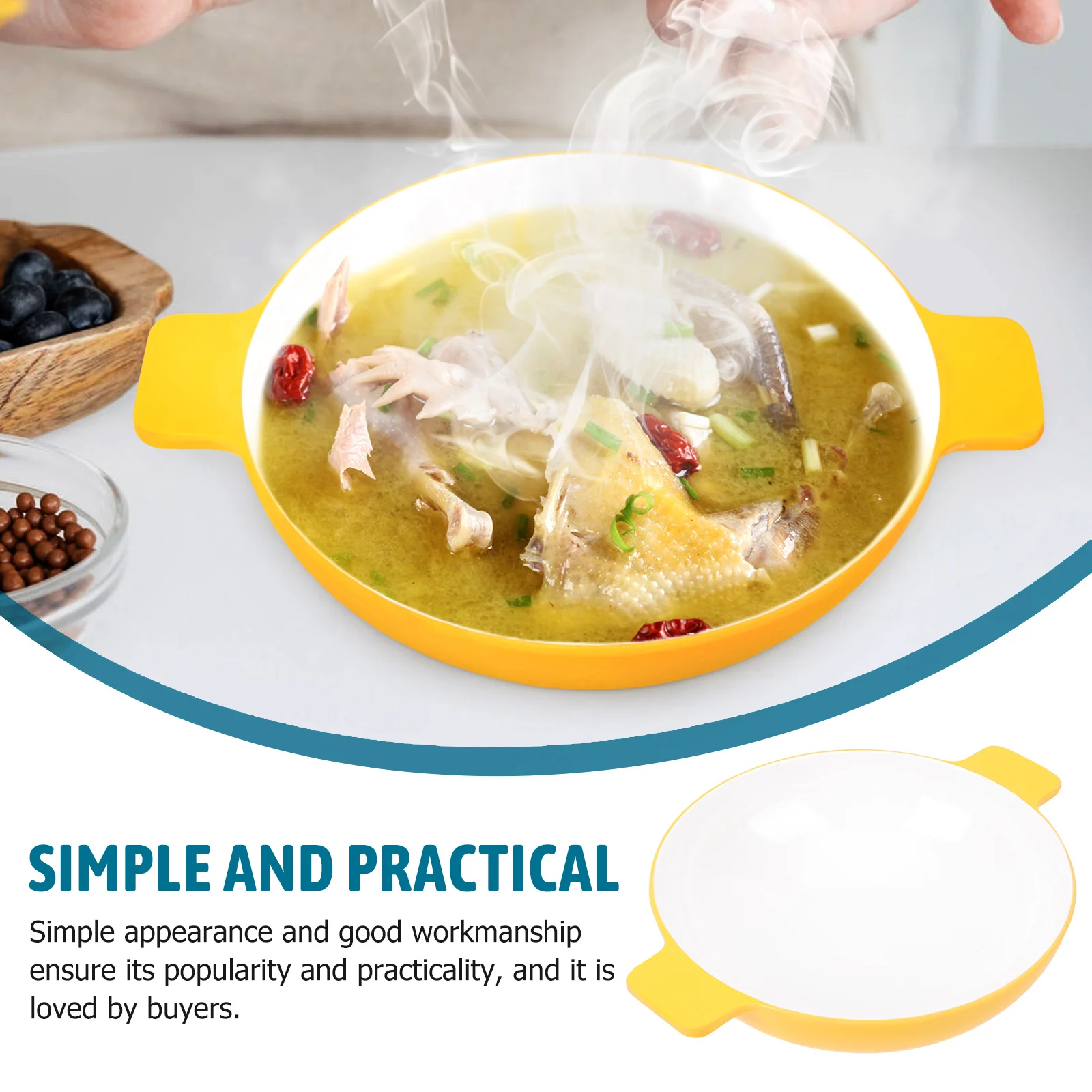 

1pcs Double Eared Large Bowl Melamine Material Simple Design Multi Functional Kitchen Supplies Rice Container Salad