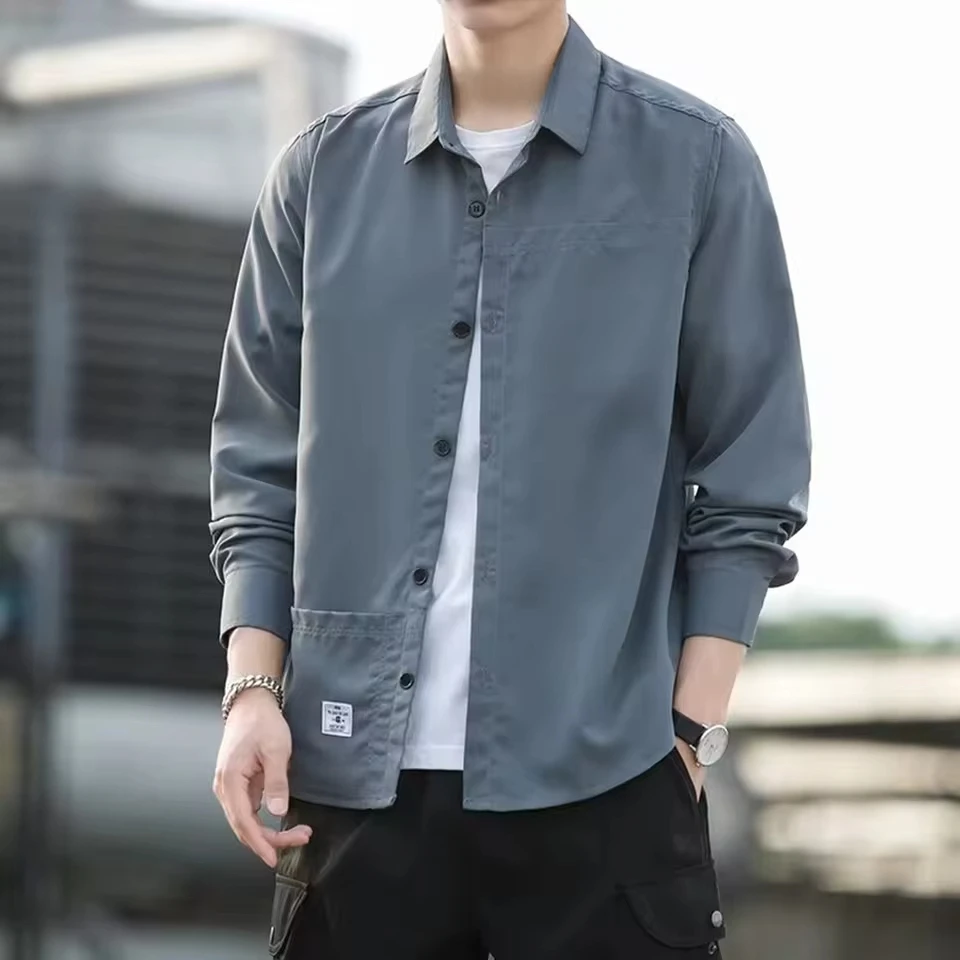 Men Long Sleeved Shirt Casual Outdoor Business Long Sleeved Shirt Elegant Regular Cuff Long Sleeve Shirt Ropa Hombre