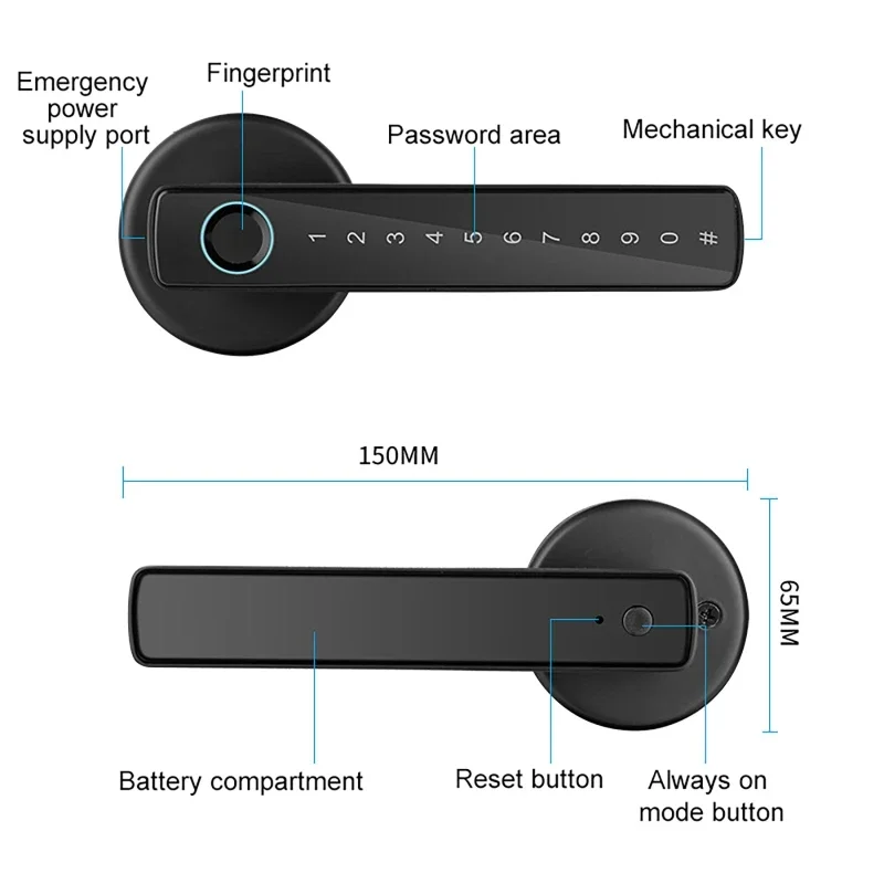 スマートドアロックアプリ/パスワード/指紋/キーロック解除電子ロック屋内ドアハンドルロック浴室寝室ホームロック