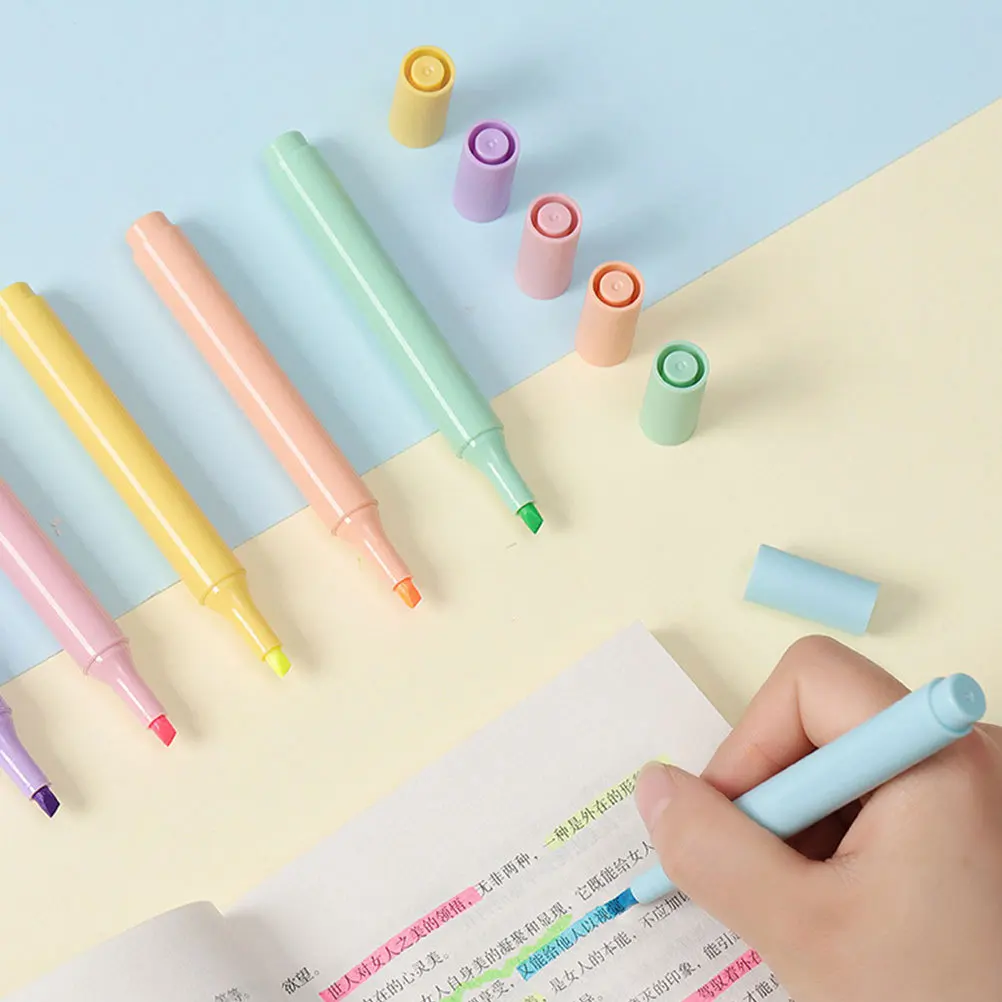 

6pcs Milk Tea Series Highlighter Pens Water-Based Marking Pen For Study Office Reading Notes Art Diy Scrapbook Teacher Student