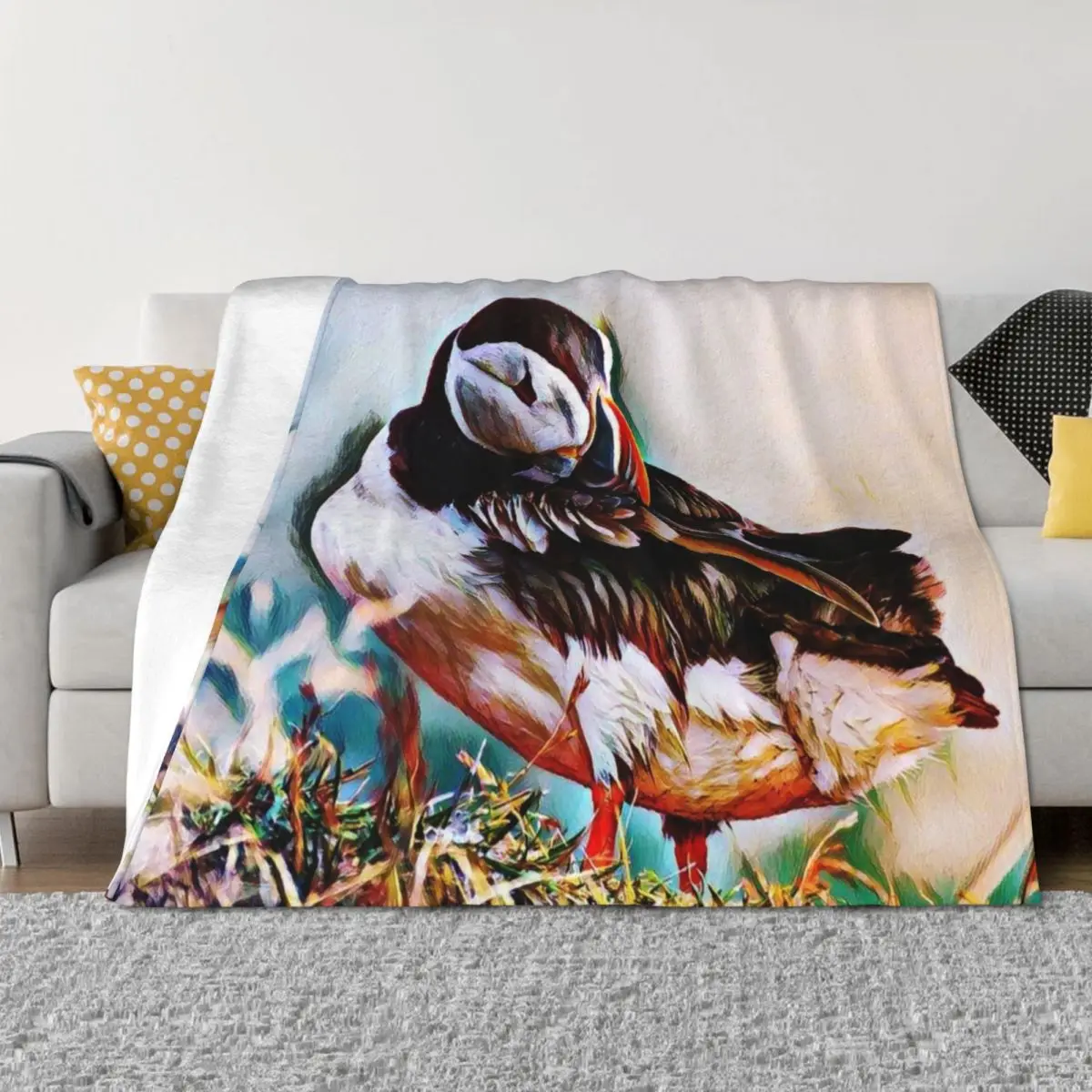 

Puffin Bird Abstract Painting Art Design Throw Blanket Nap blankets ands wednesday Multi-Purpose Blankets