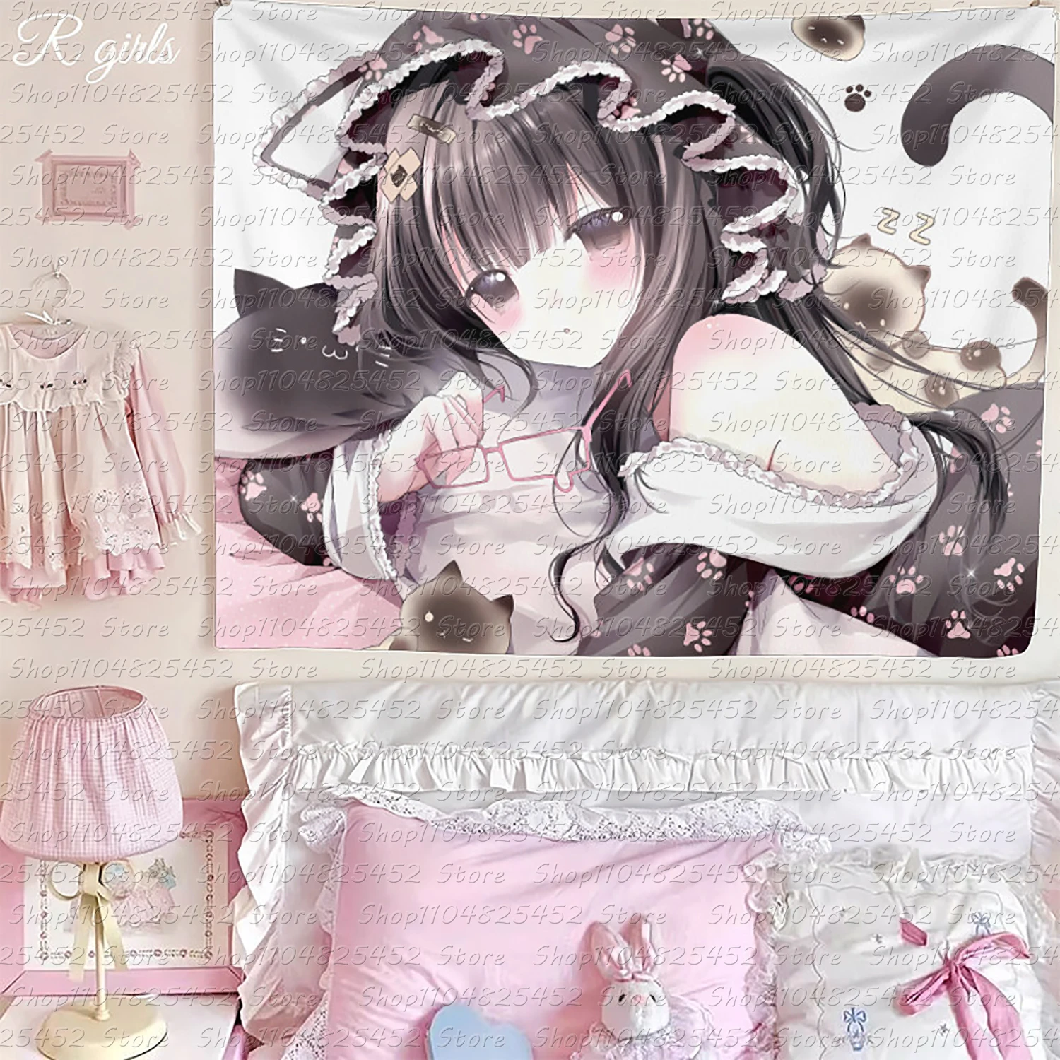 Wandbehang im Retro-Anime-Stil für Mädchen im japanischen Stil, kawaii-inspirierter Wandteppich, Wanddekoration für Studentenwohnheime und Schlafzimmer