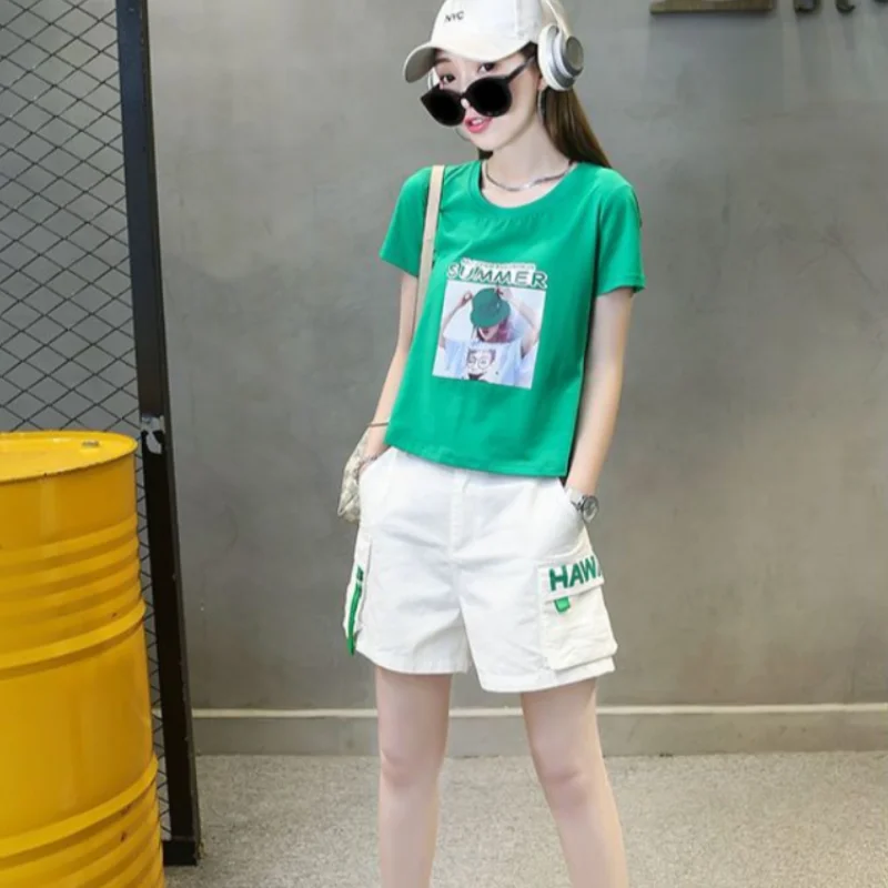 

Casual Women's Short Sets 2 Pieces Sleeve Summer Fashion 2024 Female Shorts Two-piece Chic and Elegant Trends Kit Novelty In