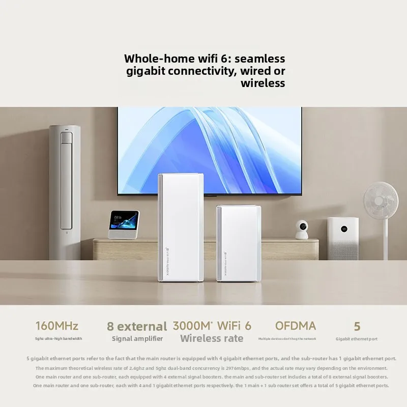 Xiaomi Whole Home Mesh WiFi6 System 1 Main 1 Sub Router Dual Band Gigabit Port Whole House Wireless Mesh Router for Home Network