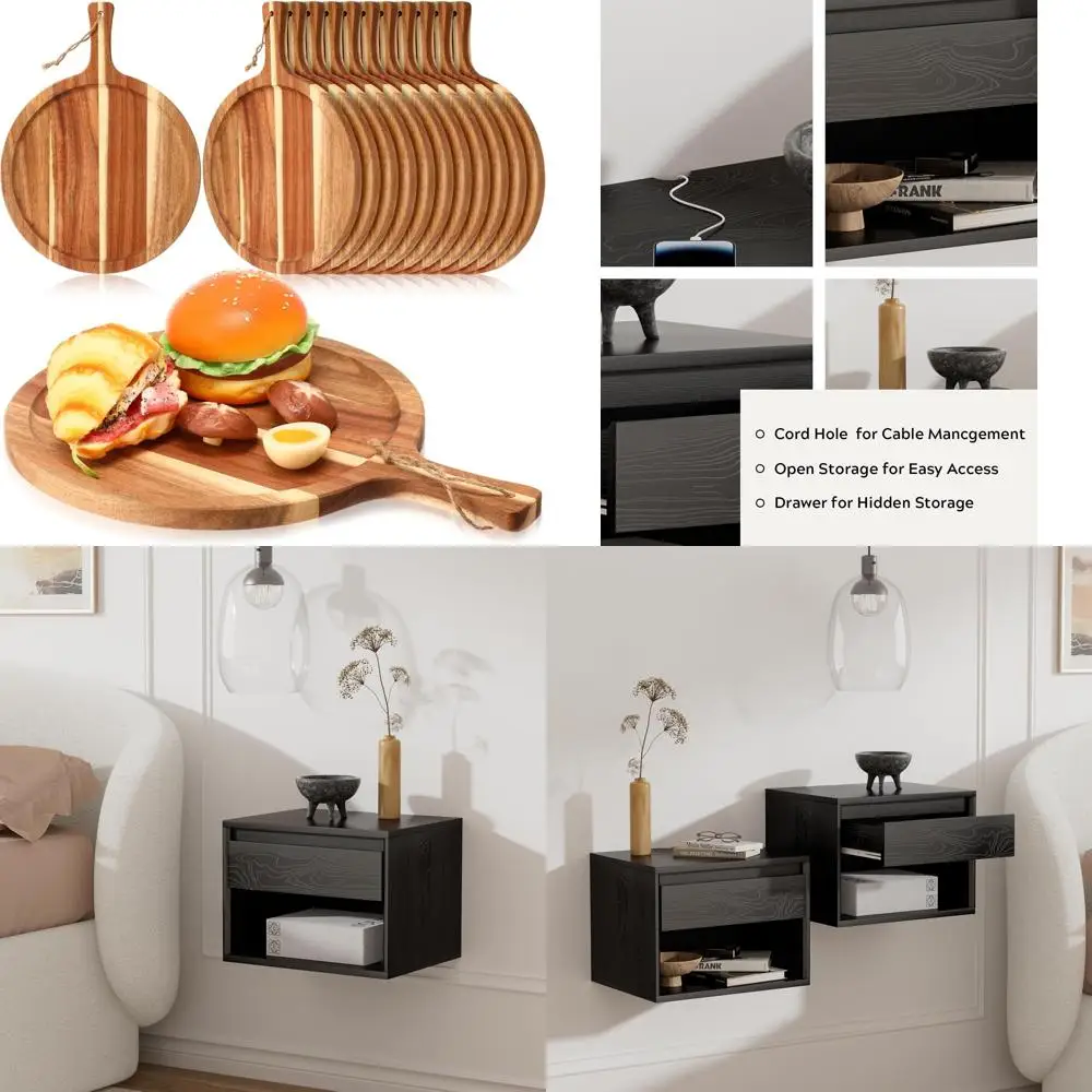 

Круглые деревянные сервировочные подносы с ручкой, 12 упаковок разделочных досок из дерева акации для кухни, набор весла для мясных изделий