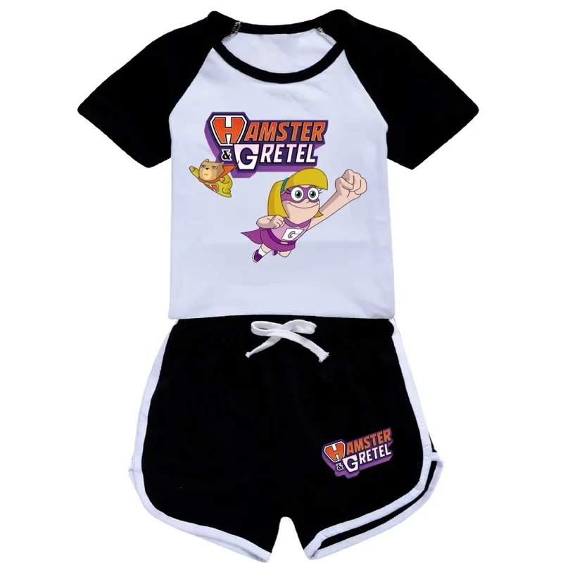 Conjunto de treino infantil Hamster & Gretel, roupas para meninas e meninos, roupas esportivas casuais, camiseta e calça infantil, roupas de verão, 2 peças