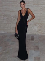 Trendix Knit Backless Dress For Women V Neck Slim Sleeveless Suspender Maxi Dress Vacation Sexy Beach Knitted Elegant Long Dress - Image 6