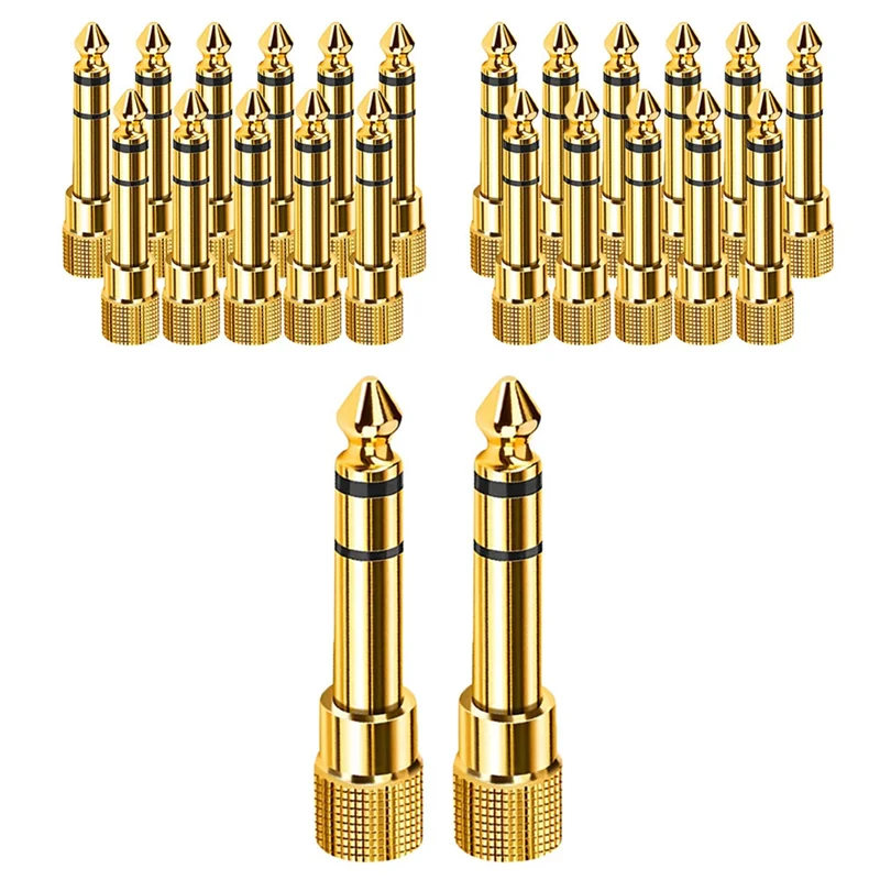 

FAST-50Pcs 6.5MM 1/4Inch Jack Plug Male To Female 3.5MM Socket Male To Feamle Audio Cable Adapter Stereo Pure Copper Plugs