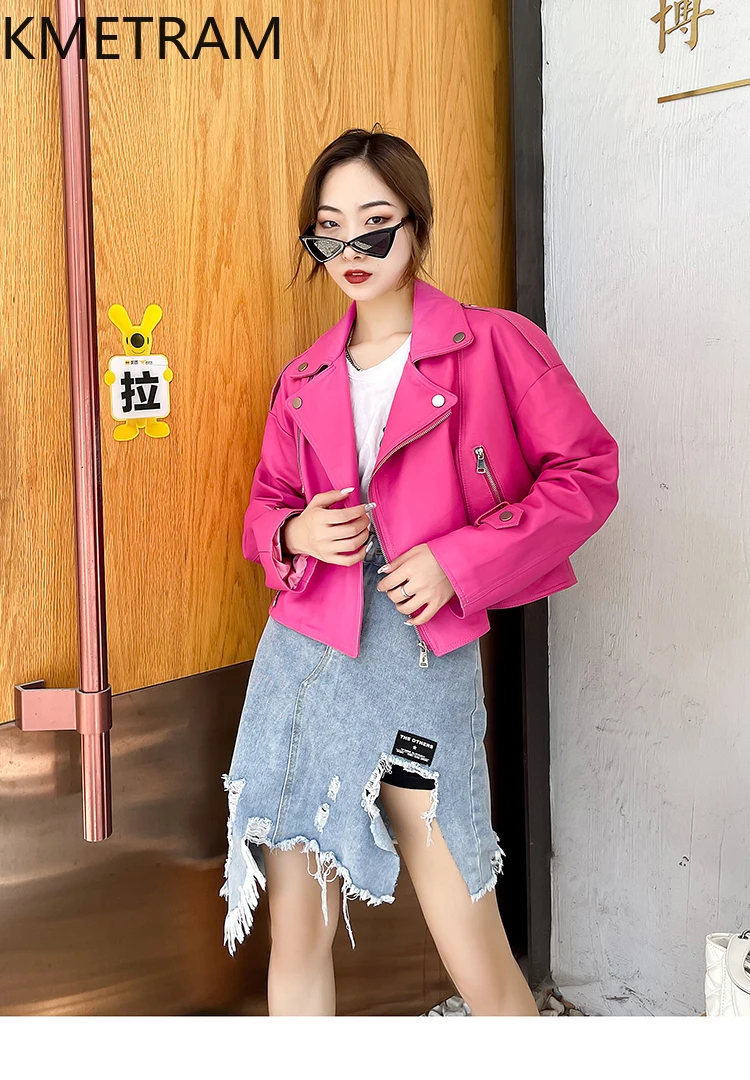 100% Top Layer of Sheepskin Jacket Woman Short Biker Genuine Leather Jackets New in Outerwears Fall Clothes 2025 Women дубленка