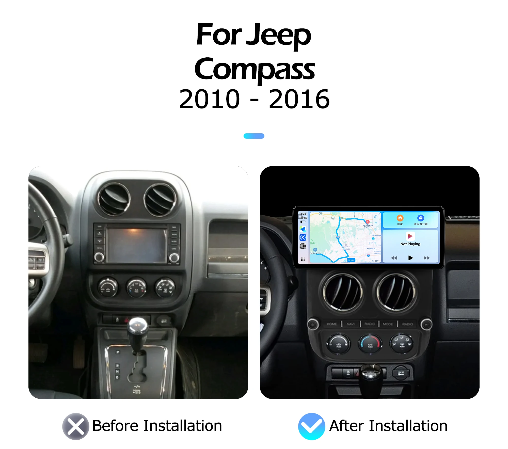 WIFI Bluetooth 12.3 inch For Jeep Compass 2010-2016 Car Radio Lntelligent Multimedia Touch Screen Android Auto Carplay 2400*900P