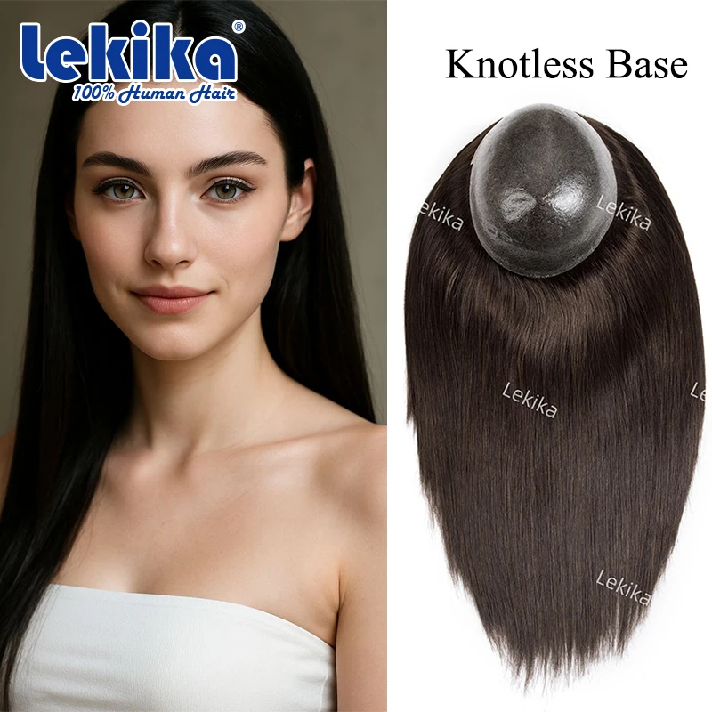 Women's Hairpiece Toupee Injection PU 100% Human Hair Wigs Replacement Hair System 16'' Long Hair  Women's Capillary Prosthesis