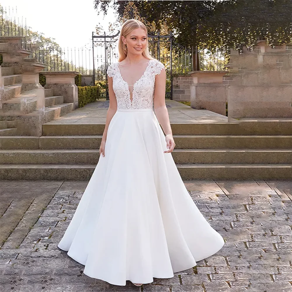 

2025 Wedding Dress V-Neck Sleeveless A-Line Bride Dress With Applique Bride Gowns For Wedding Bridal Gown Vestido De Novia Boda