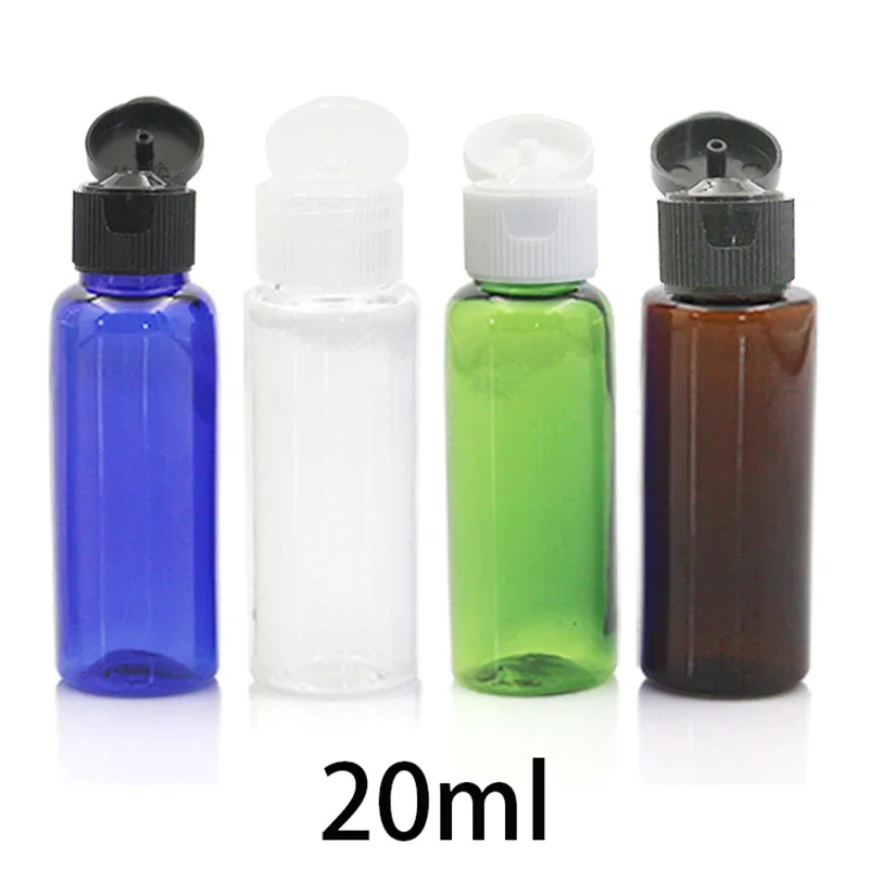 20ml Small Plastic Flip Cap Bottle Empty Cosmetic Makeup Water Sample Container Brown Green Blue Clear Bottles Free Shipping