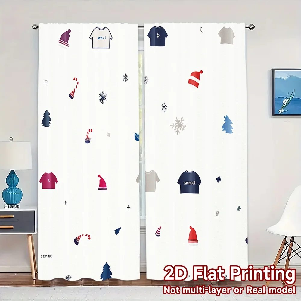 2pcs,Curtains Christmas T-shirt Chic Curtains Durable Polyester Curtains Decorations Outdoor Suitable for Translucent,