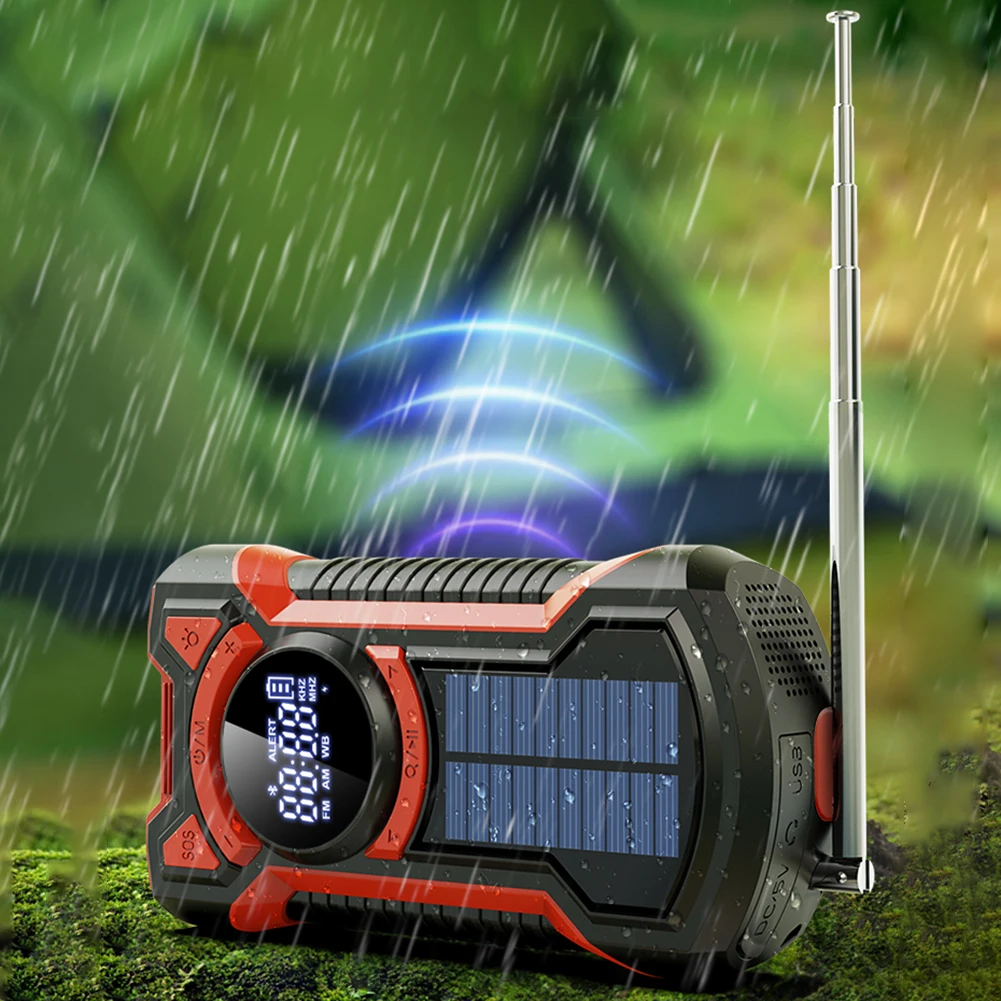 Solar Power Emergency Outdoor Camping AM/FM/NOAA Weather Radio Hand Crank Generator Radio with Flashlight Power Bank SOS Alarm