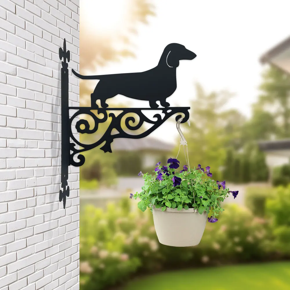 A stylish dachshund silhouette bracket. Hang plants or decor with canine charm. 25cm H, fits any wall.