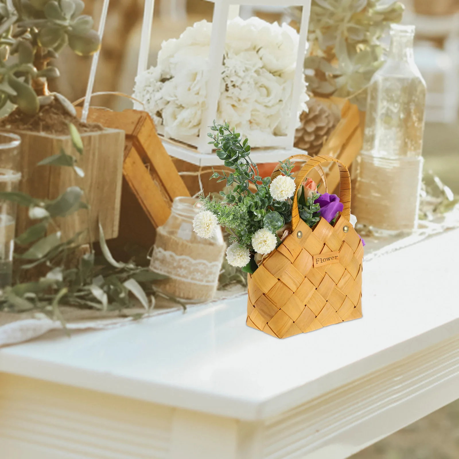 

1pc Rattan Handle Decorative Basket Basket Woven Storage Decorative Home Fruit Chocolate Indoor StorageBasket Handheld