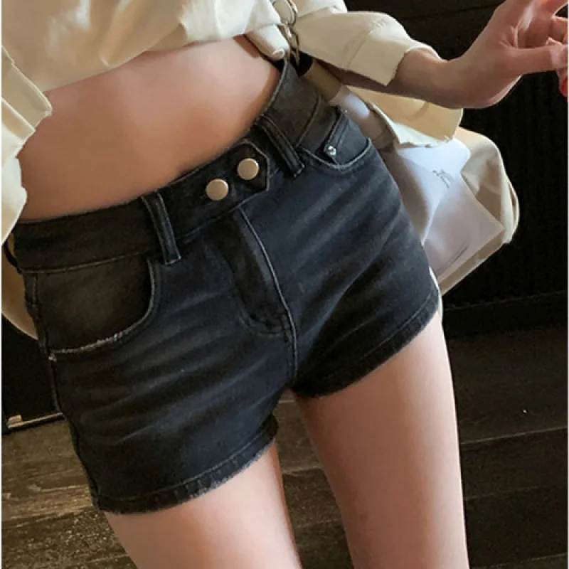 

Korean-style black and gray distressed denim shorts for women, new summer jeans, hot pants for trendy girls, American retro tigh