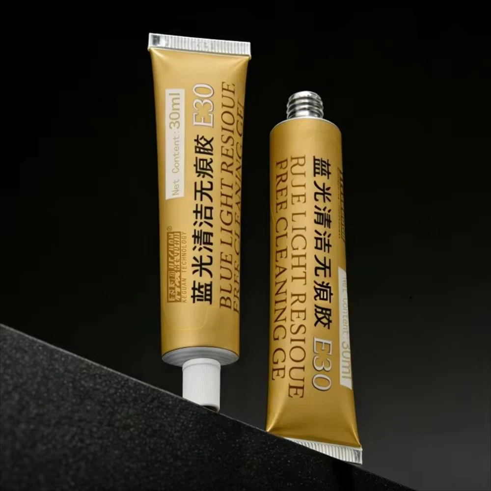 KEGUAN E30 Blue Light Residue Free Cleaning Gel 30ml High Viscosity No Residue for Phone Camera Lens Chip PCB Dust Removal Tool