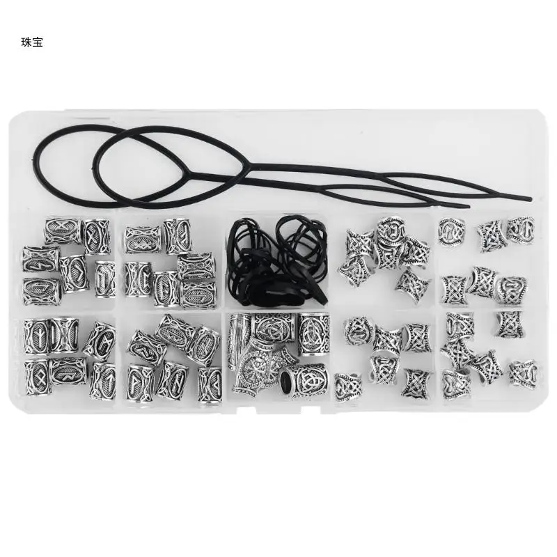 X5QE 66Pcs Rings Dirty Braids Set With Runes Costume Adornments Alloy Accessories Necklace Bracelet Earrings for Men and Women