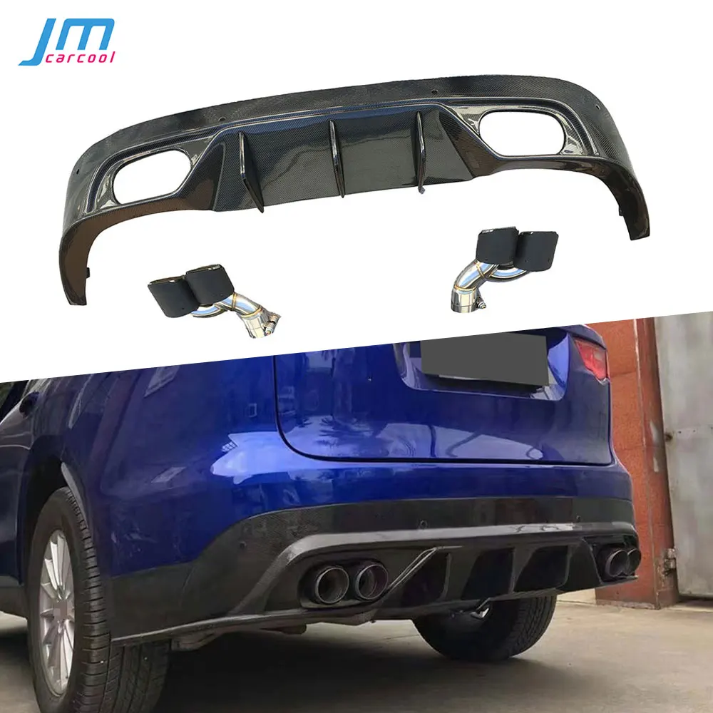 Real Carbon Fiber Car Rear Bumper Lip Diffuser With Steel Exhaust Muffler Tips For Jaguar F-PACE 2016-2018 Back Bumper Guard