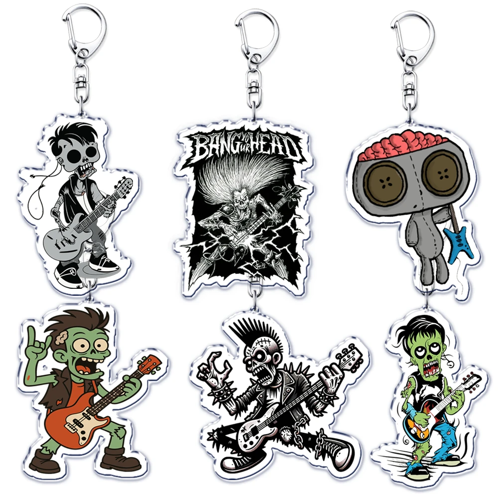Halloween Punk Zombie Rocker Keychains for Women Accessories Bag Gothic Guitar Music Undead Keyrings Jewelry Fans Friends Gifts